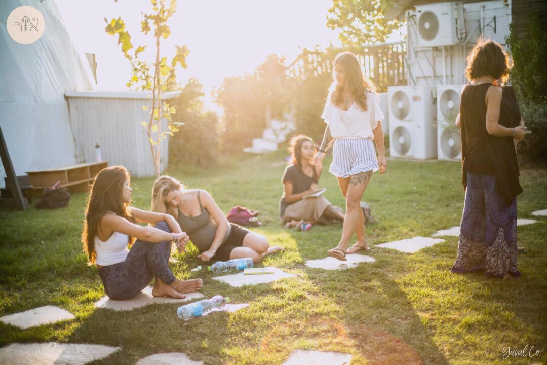 A golden-hour gathering at Havat HaChaim, the Farm of Life